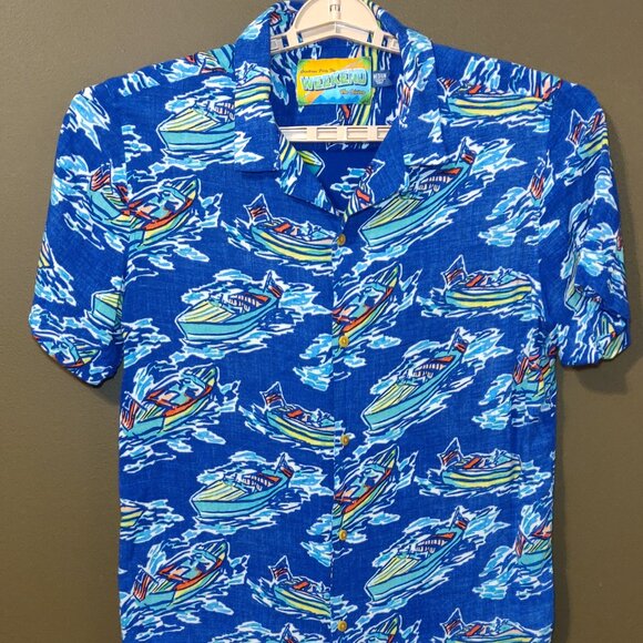 Chubbies The Nutter Weekend Hawaiian Shirt Blue With Boats SIZE MEDIUM - Picture 1 of 5